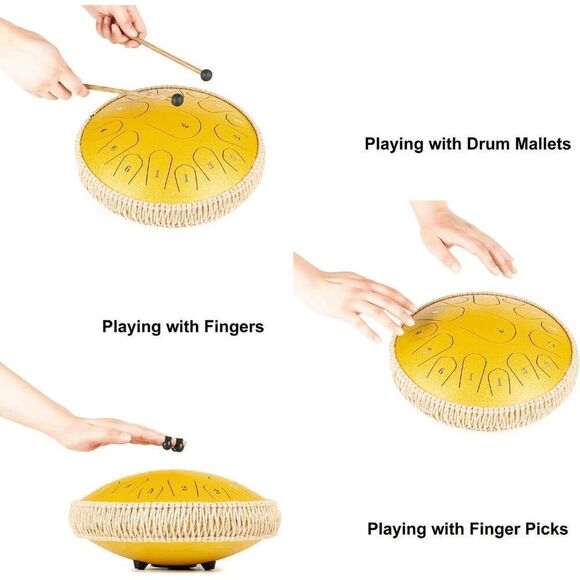 Steel Tongue Drum 14 Inch 13 Notes with Travel Bag , Music Book, C Major (gold) - Picture 7 of 9